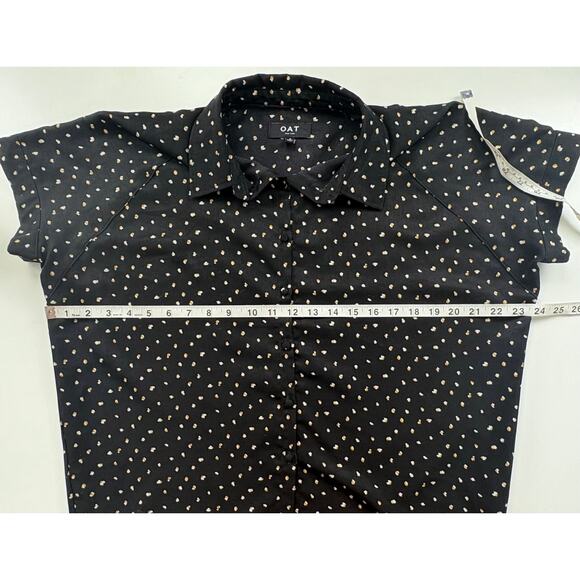Oat New York Printed Button Down Short Sleeve Blouse Top Size Small Career Chic - Picture 8 of 9